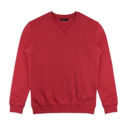 A red unisex sweatshirt featuring a crew neckline and ribbed cuffs. The design includes a logo on the label.