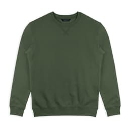 A green unisex sweatshirt with a crew neckline and ribbed cuffs and hem. It features a branding logo.