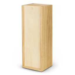 A wooden box with a smooth, natural finish, featuring a simple design and rectangular shape. It has a small hole on top.