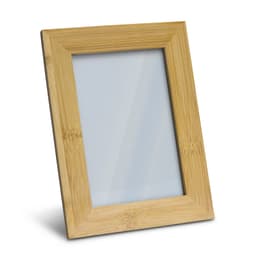A wooden photo frame in a light bamboo finish with a rectangular shape and a glass front.