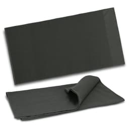 A dark green waffle towel, featuring a textured surface, folded and laid flat. Includes a logo detail.