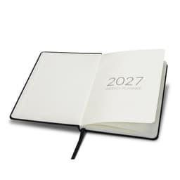 A5 weekly diary for 2027 in black, featuring blank pages and a placeholder ribbon.