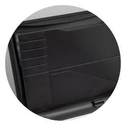 A black travel portfolio case featuring multiple pockets and card slots, made from sleek material.