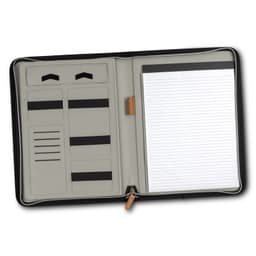 A black Nirvana Portfolio with grey interior features card slots, elastic bands, and a lined notepad.