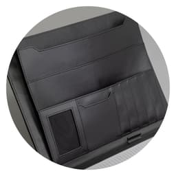 A black Melrose Portfolio with multiple pockets and a smooth finish, featuring a logo.