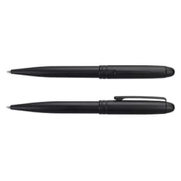 A black Onyx Writing Set featuring two sleek, matching ballpoint pens. It includes a logo on the pens.