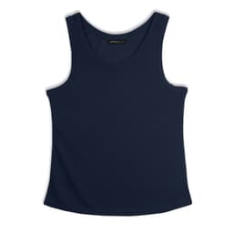 A navy women's sports tank top with a classic sleeveless design and a logo on the interior label.