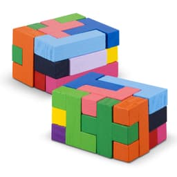 A vibrant Pentomino Wooden Puzzle featuring various colourful pieces arranged in geometric shapes.
