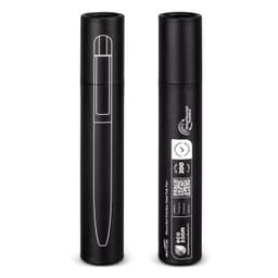 A sleek black metal pen in a matching display tube, featuring a logo on the side.