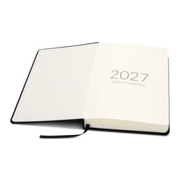 A5 daily diary in black with a blank interior and 2027 printed on the first page. Features a ribbon bookmark.