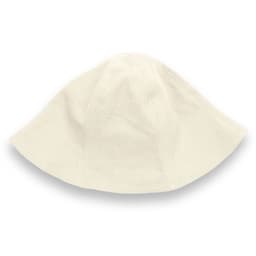 A cream-coloured Byron bucket hat with a broad brim and a simple design, featuring a logo.