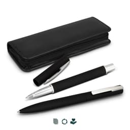 A black pen set with a sleek design, including a pencil, ballpoint pen, and a zippered case.