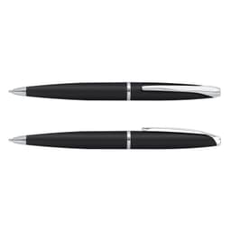 A sleek black Cross ATX ballpoint pen, featuring a silver clip and accents, displayed from two angles.