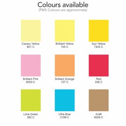 A grid displaying nine coloured sticky pads in various shades, including yellow, pink, orange, red, green, blue, and brown.