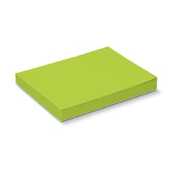 A green sticky pad containing 100 sheets, presented in a flat rectangular box with a logo.