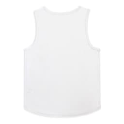 A white men's active tank top with a simple design and a branded logo on the back.