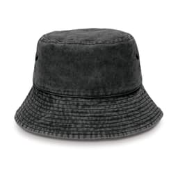 A dark grey bucket hat with a wide brim and textured fabric, featuring ventilation eyelets.