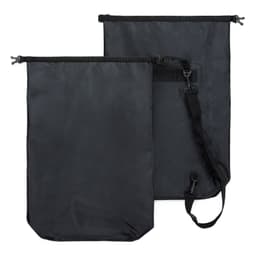 A black 20L dry bag featuring adjustable straps, a roll-top closure, and a branding logo.