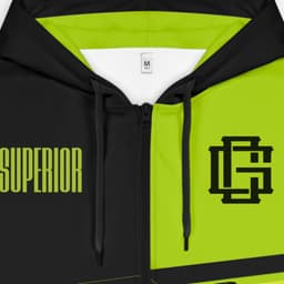 A custom men's active zipped hoodie in black and bright lime green, featuring a logo on the front and a zip closure.