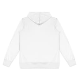 A white women's active zipped hoodie featuring a hood and long sleeves, with a plain back view.