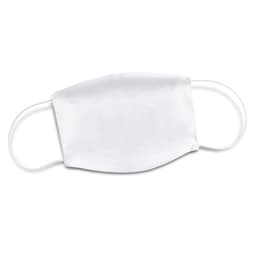 A reusable large face mask in white with elastic ear loops and a smooth texture.